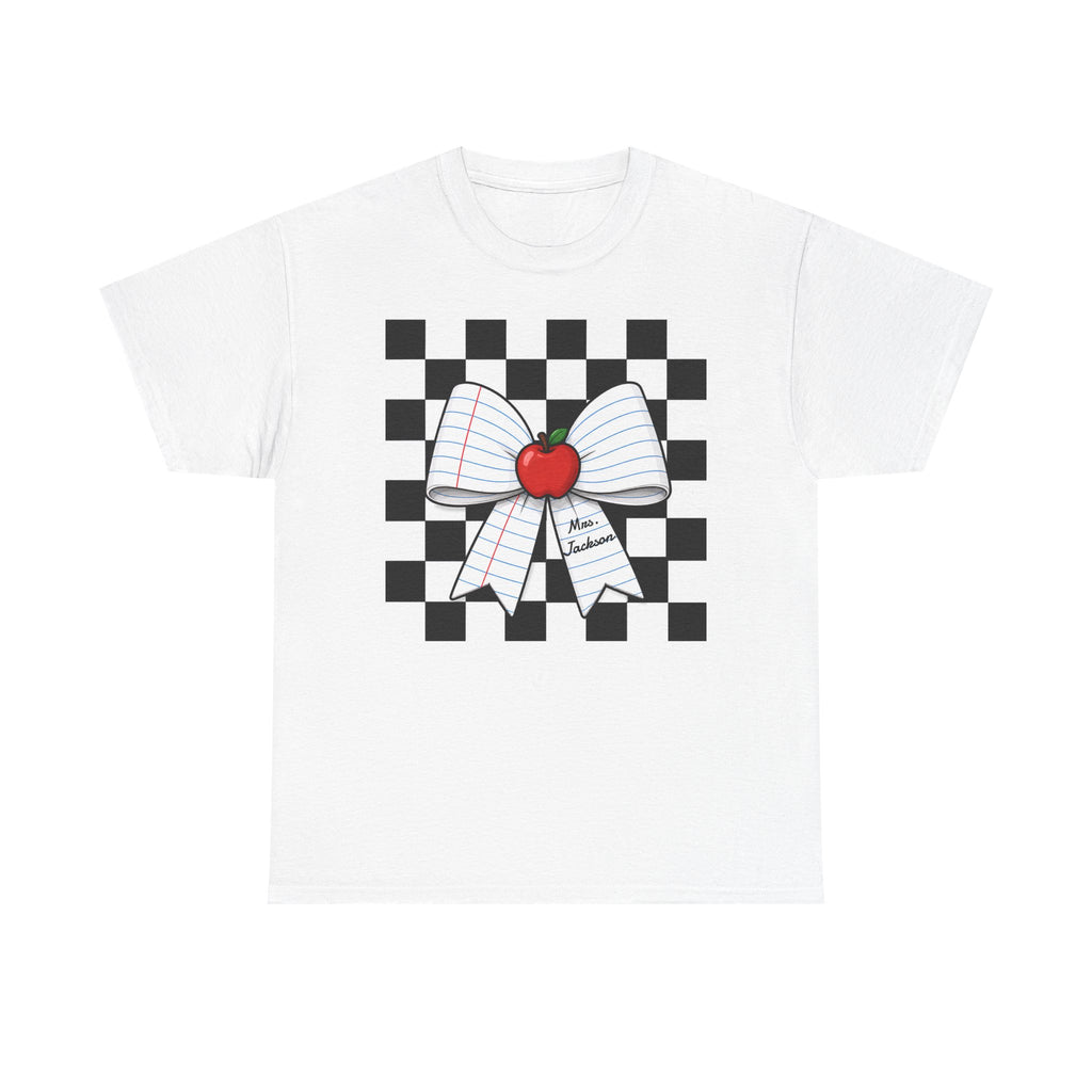 Personalized Teacher Tee | Custom Name Checkered Bow Apple Shirt
