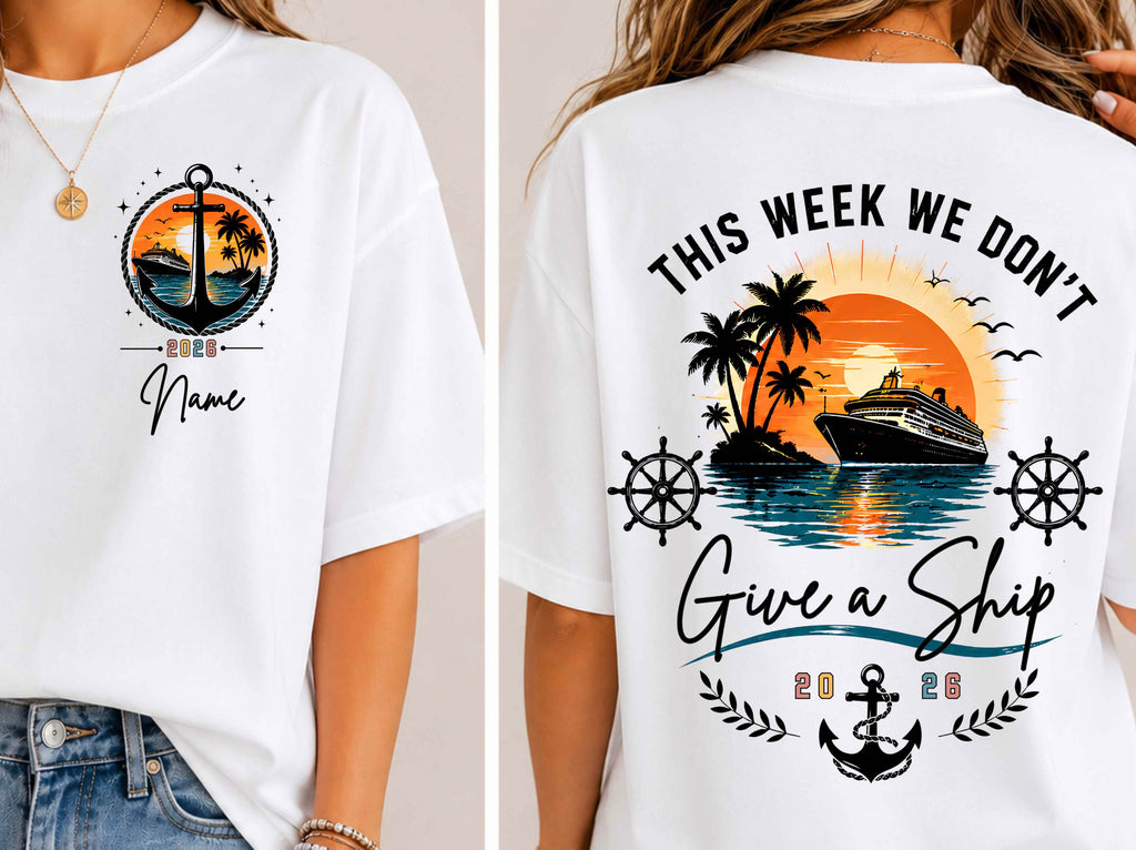 "This Week We Don't Give a Ship" Tropical Sunset Graphic Shirt