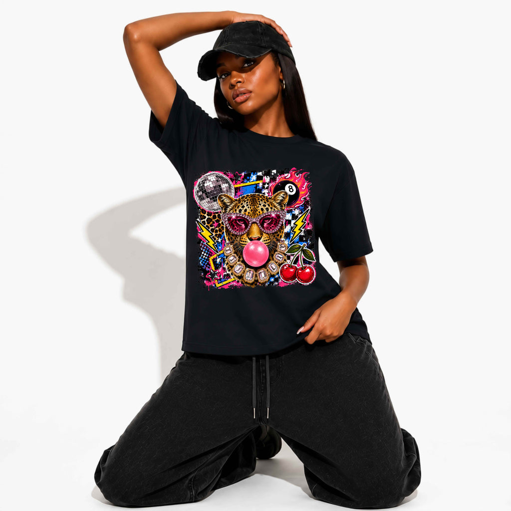 Retro Pop Leopard Graphic T-Shirt