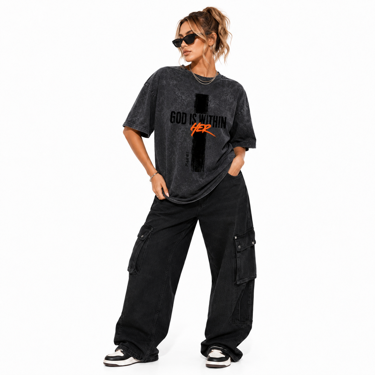 God is Within Her Vintage T-Shirt – Neon Orange