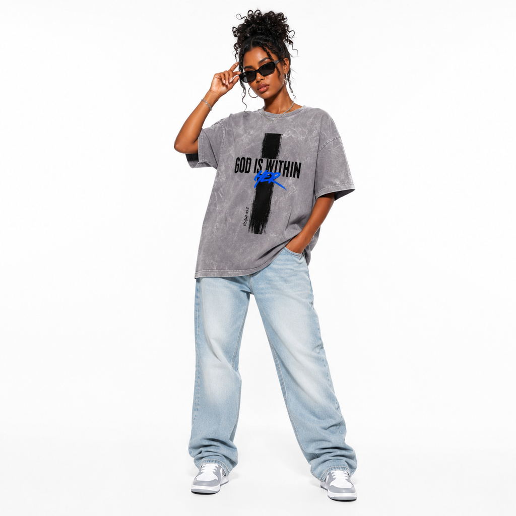 God is Within Her Vintage Crewneck Tee – Electric Blue