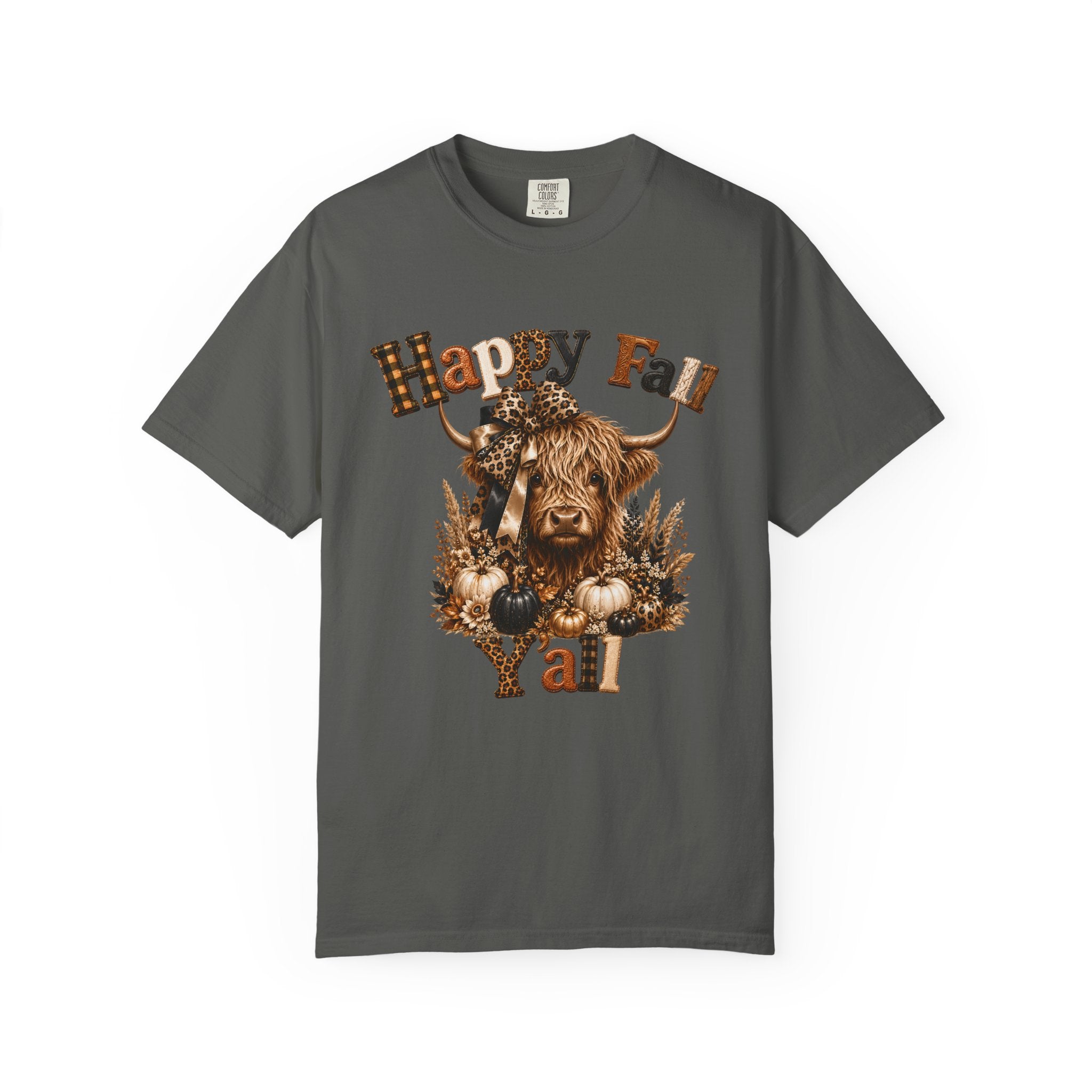 Happy Fall Y’all T-Shirt — Rustic Highland Cow Autumn Tee