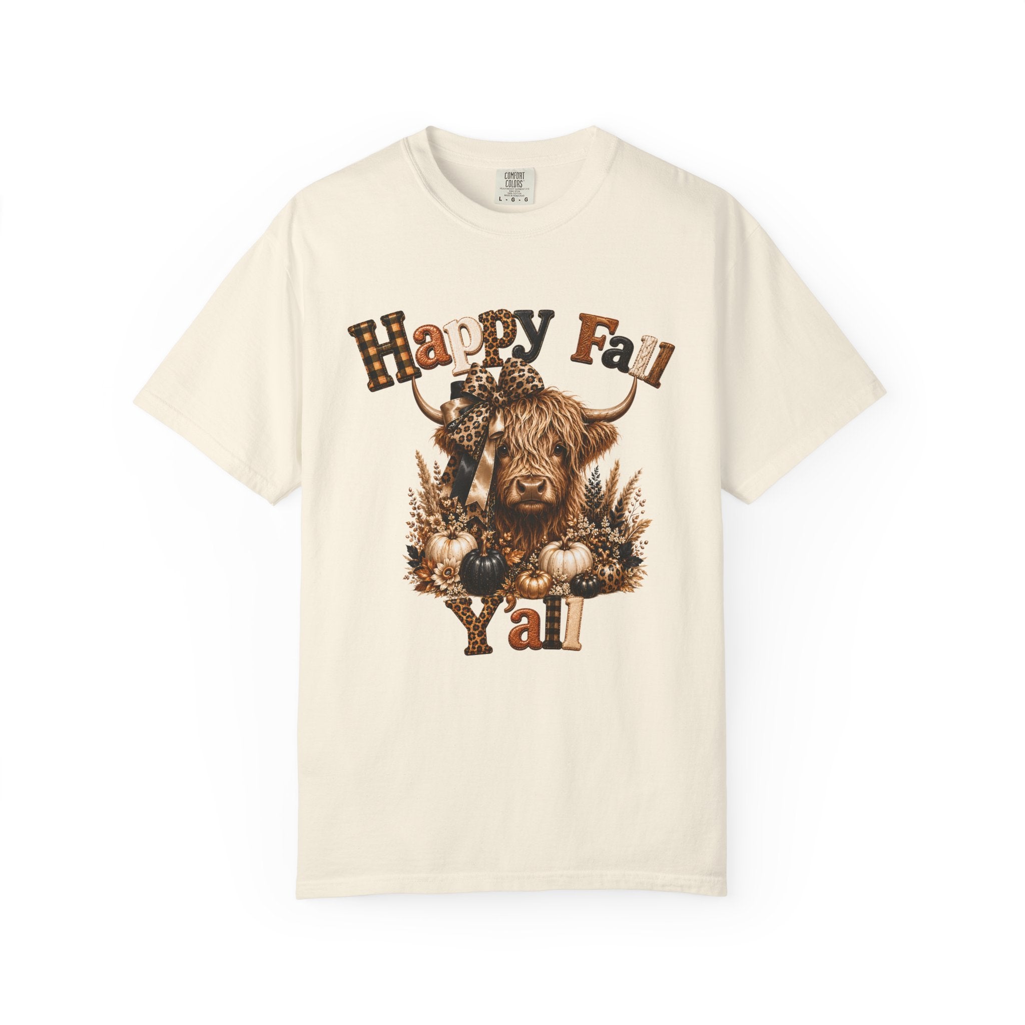 Happy Fall Y’all T-Shirt — Rustic Highland Cow Autumn Tee