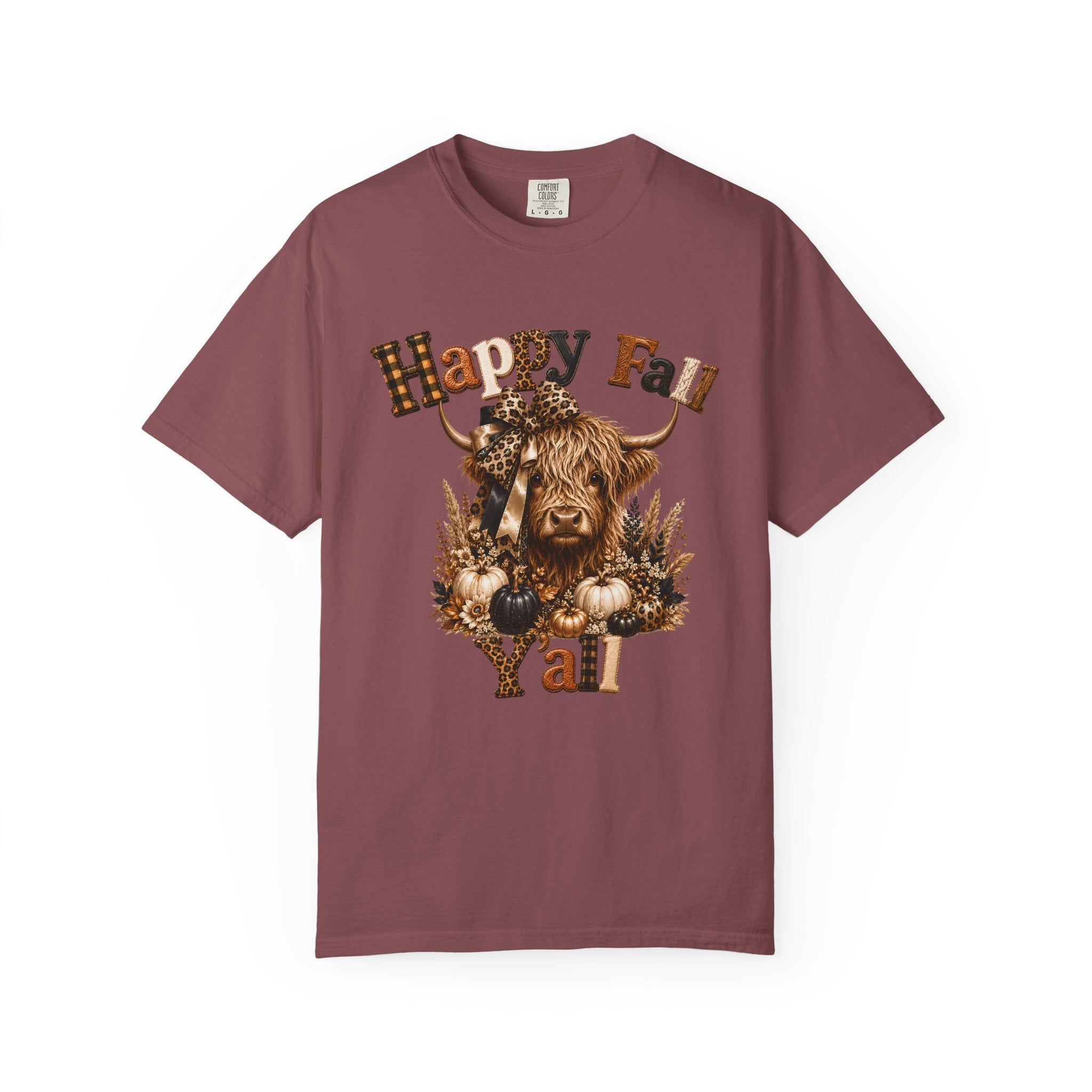 Happy Fall Y’all T-Shirt — Rustic Highland Cow Autumn Tee