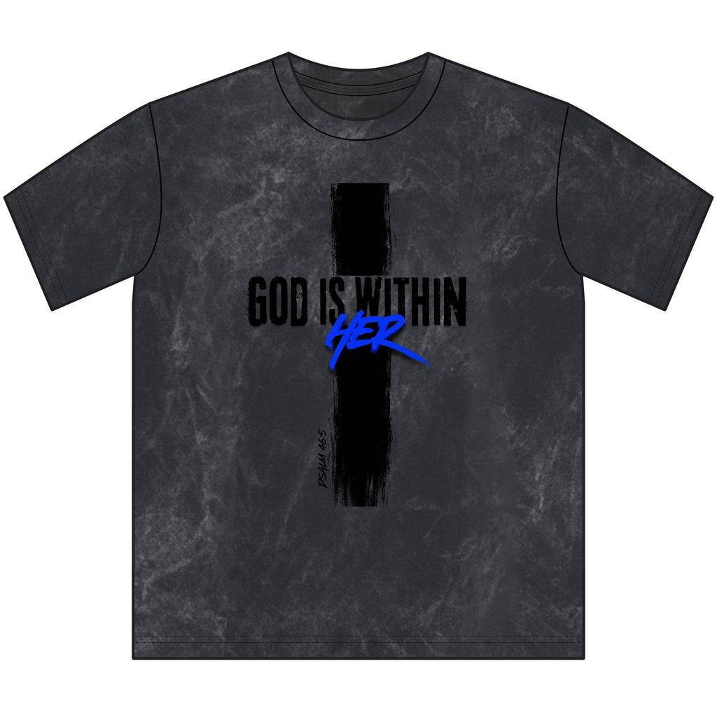 God is Within Her Vintage Crewneck Tee – Electric Blue