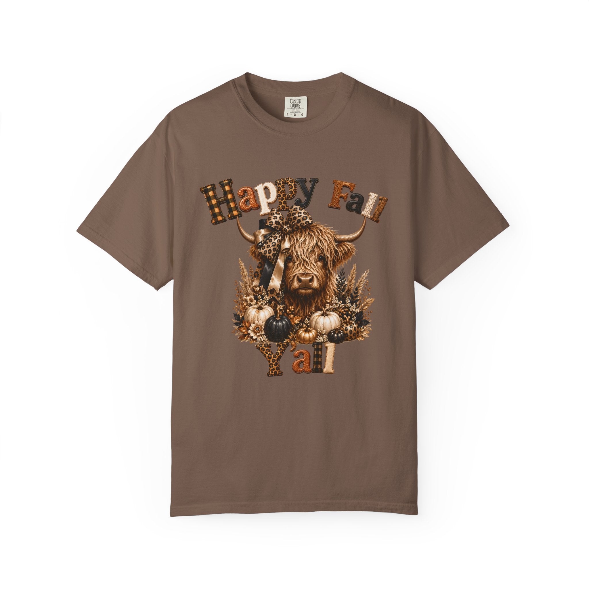 Happy Fall Y’all T-Shirt — Rustic Highland Cow Autumn Tee