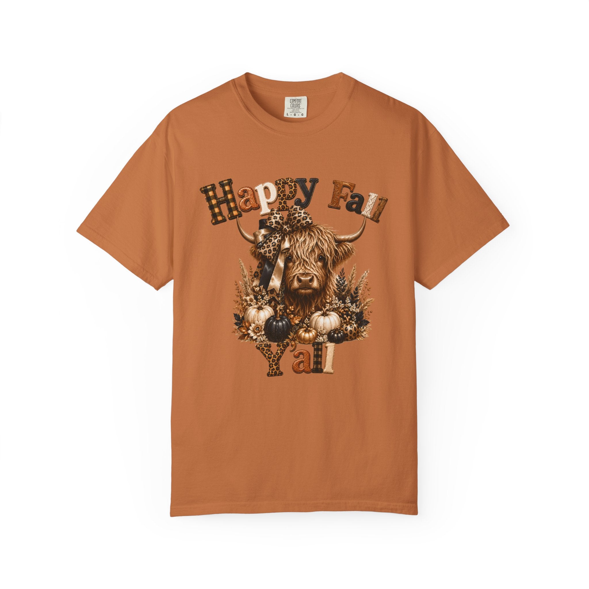 Happy Fall Y’all T-Shirt — Rustic Highland Cow Autumn Tee