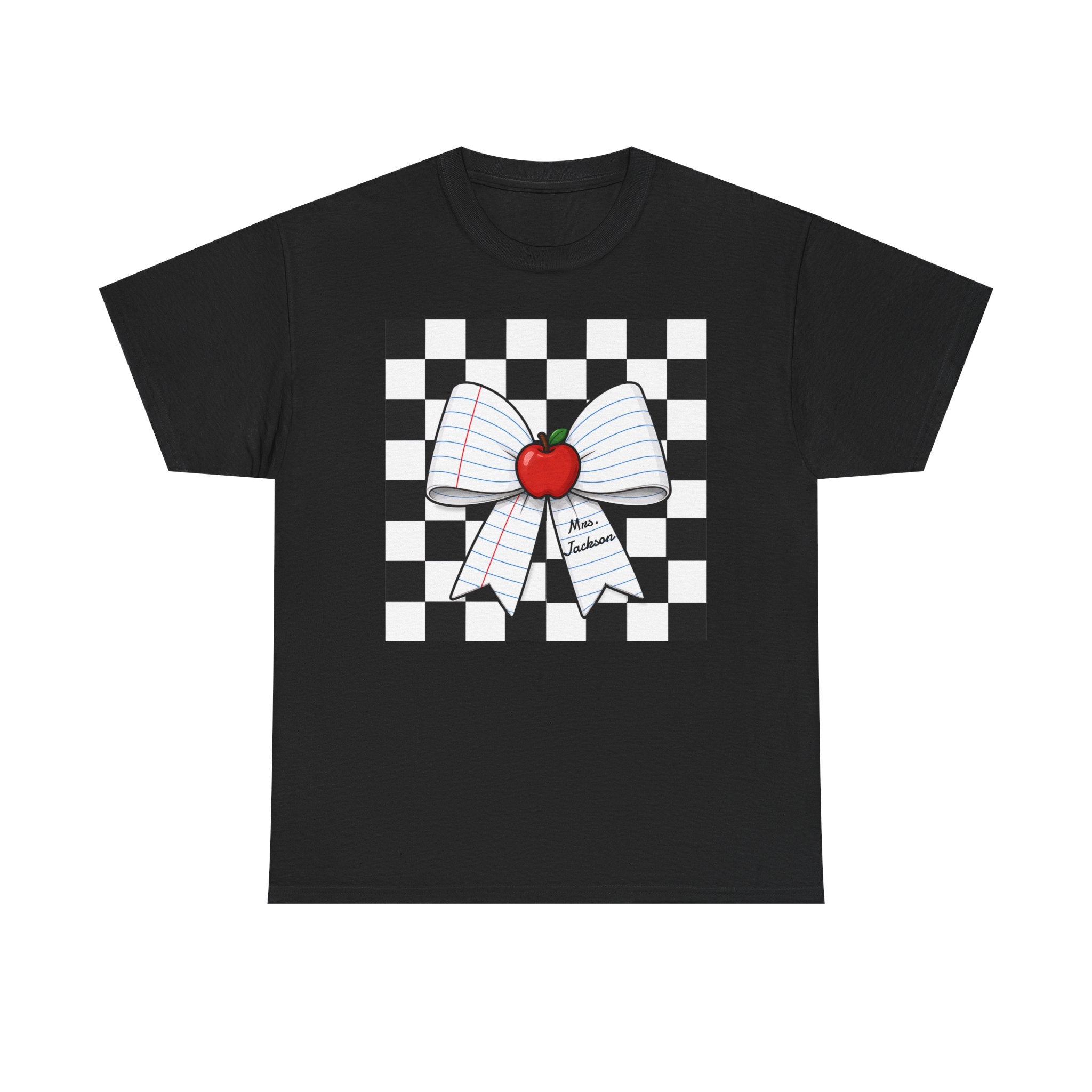 Personalized Teacher Tee | Custom Name Checkered Bow Apple Shirt