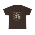 Brown t-shirt with a graphic of two people and text 'Best Dad Ever' on a brown background